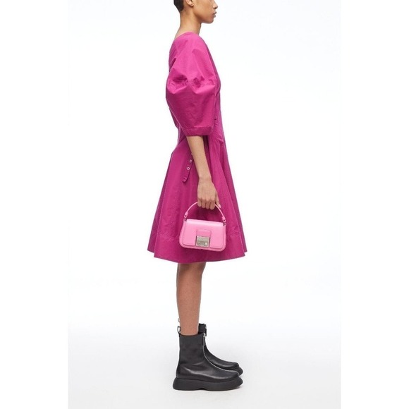 Phillip Lim Puff Sleeve Godet Rivet Side Tie Dress pink magenta fit flare size 8 - Picture 3 of 13